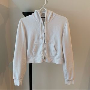 Brandy Melville White Cropped Zip-Up Hoodie
